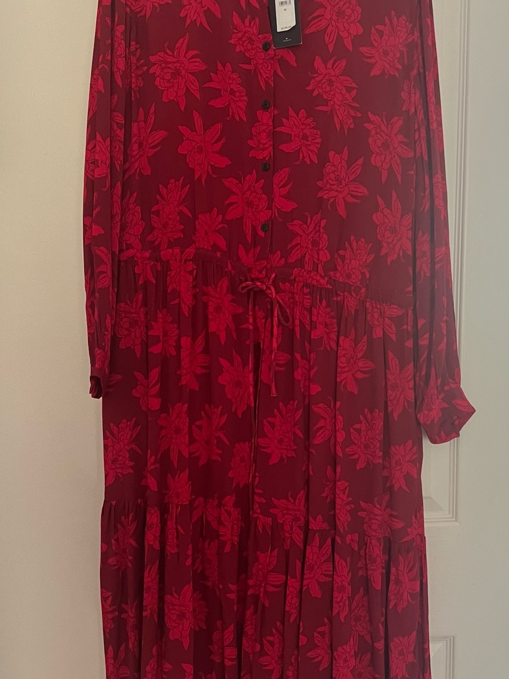 Tommy Hilfiger Red Floral Button-Front Tiered Maxi Dress size 42 NWT